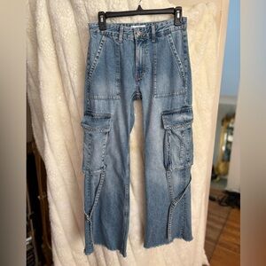 Zara cargo raw hem Light Blue Denim Jeans